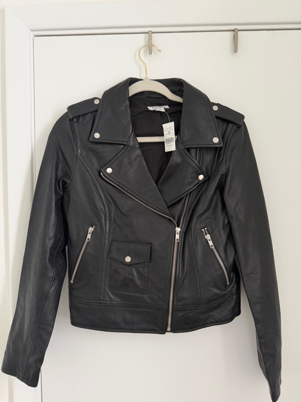 Barneys New York Black Leather Moto Jacket